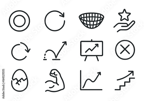 Resilience Icon Set. Outline icon set of bouncing back from failure: reset button, restart icon, safety net,