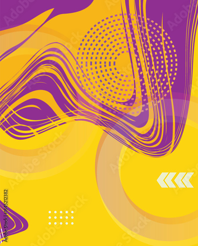 Modern poster yellow purple background vector. Cover template with vibrant perspective geometric shapes pattern. Design for wall art, flyers, brochures,covers,web banners.