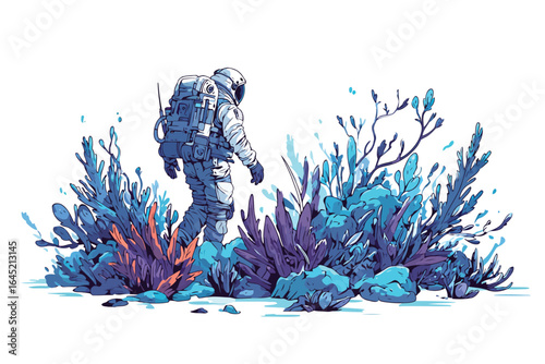 Astronaut Exploring Alien Jungle isolated