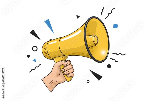 Marketing graphic hand holding speaker megaphone disrupt advertising promotion simple