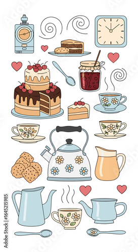 Charming collection of vintage tea party and dessert illustrations for sweet occasions