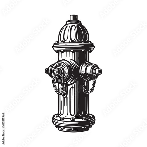 Detailed black and white illustration of a classic fire hydrant for design projects