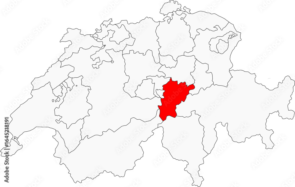 Fototapeta premium Map of Switzerland highlighting the canton of Uri. Ideal for projects on its central location, alpine landscapes, and historical significance to the country's founding.