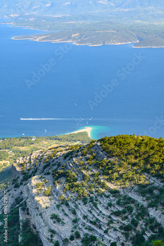 View of Zlatni Rat beach from Vidova Gora, Brac island, Croatia