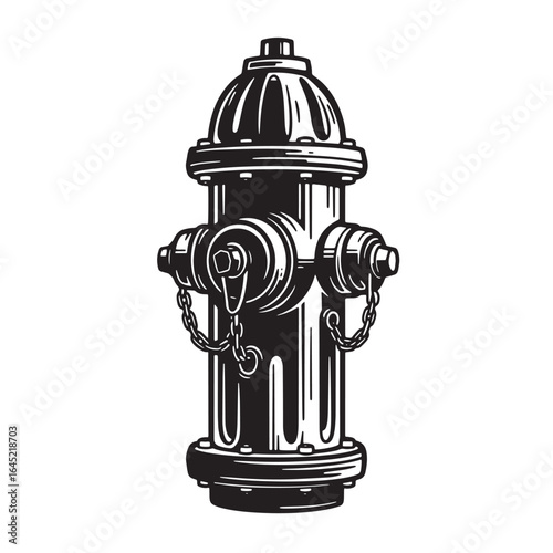 Detailed black and white vintage illustration of a classic new york city fire hydrant