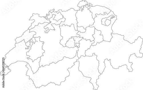 A detailed vector outline map of Switzerland, clearly showing the boundaries of all 26 cantons. Ideal for educational or data-driven projects