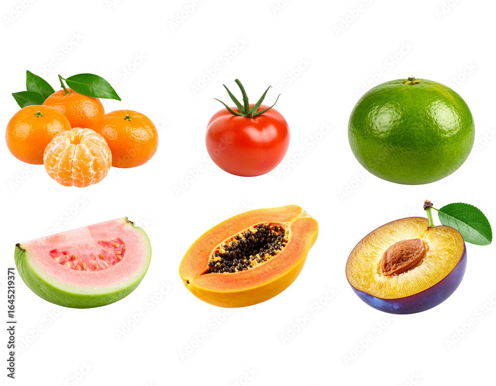 Naklejka premium Mixed fruit set on white background