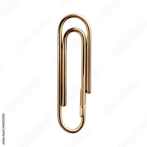 Gold paper clip isolated on transparent background.