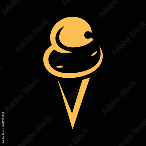 Stylized golden ice cream cone on black background