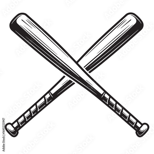 Two crossed baseball bats in black and white illustrating a sporty vintage design