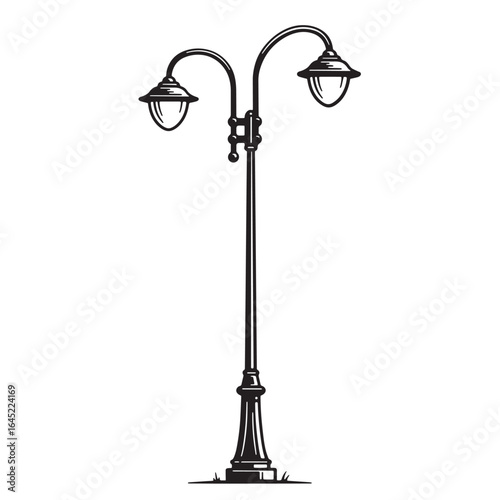 Vector illustration of a classic vintage street lamp in black and white isolated