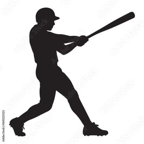 A vector silhouette of an active baseball player holding a bat, ready to hit a ball