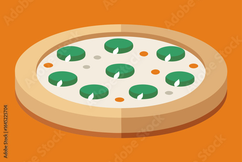 White Sauce Pizza with Spinach and Mushroom on a Round Plate