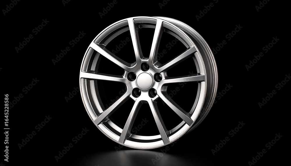 Obraz premium High-resolution rendering showcases a silver alloy car wheel rim with a minimalist design against
