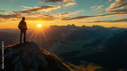 Man on mountaintop at sunrise