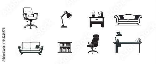 A set of  vector icons for home or office furniture. The clean, flat forms are perfect for infographics, floor plans, or website graphics.