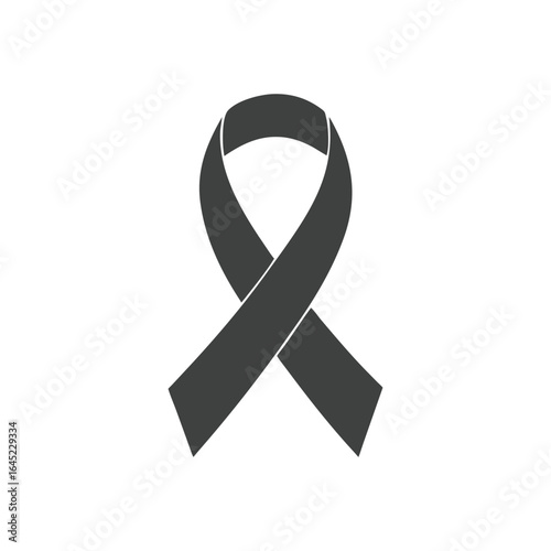 black breast cancer awareness ribbon isolated on a white background, symbolizing support and health silhouette vector art icon illustration on white background