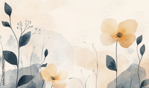 Boho style background with neutral pastel tones and natural floral elements. This aesthetic minimalist design evokes a calming, serene atmosphere, ideal for social media content, Generative AI