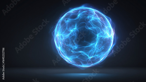 Blue Energy Orb: Abstract energy ball with swirling blue currents, floating against a dark backdrop. Dynamic light and shadow create depth and intrigue.