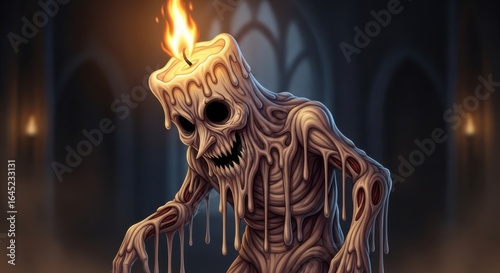 Horrifying Candle Monster with Burning Top and Dripping Wax Body