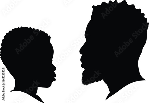 Silhouette of Father and Child Looking at Each Other — Family Bond, Parenting, Love, Afro Hair Profiles for Emotional and Cultural Concepts