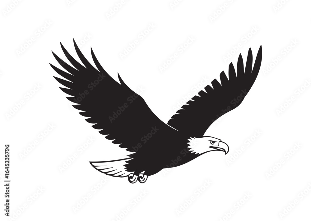 Fototapeta premium Bald Eagle flying in the sky silhouette vector illustration