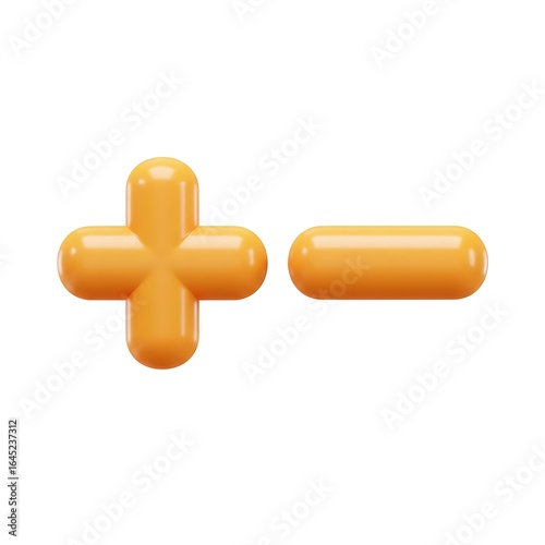 3D yellow plus and minus math icons