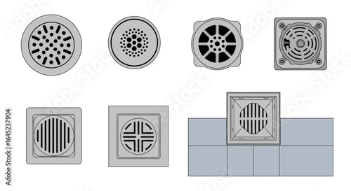 Collection of various drain cover designs for urban infrastructure and stormwater management solutions