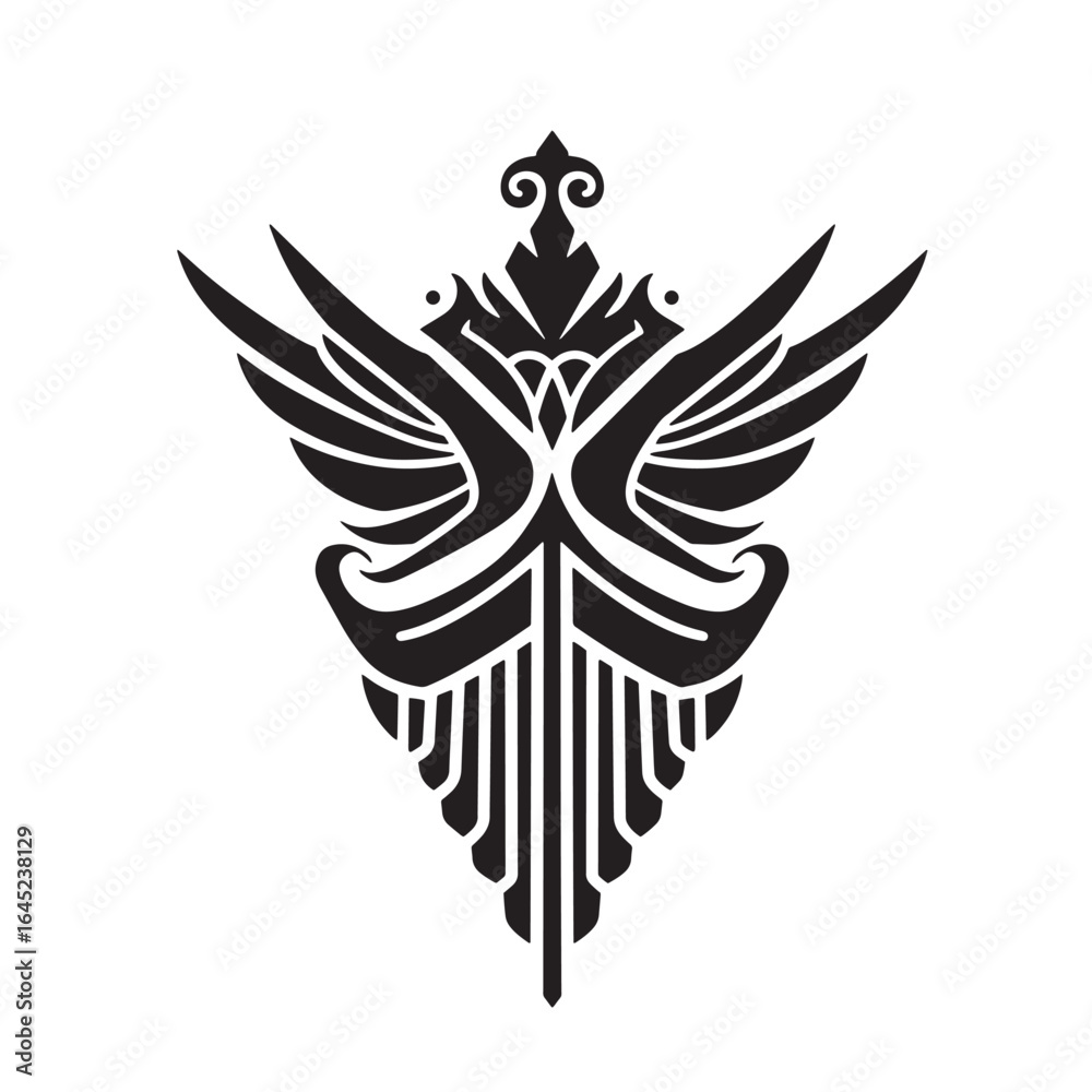 Fototapeta premium Elegant symmetric winged design element isolated on white background ideal for branding and logos