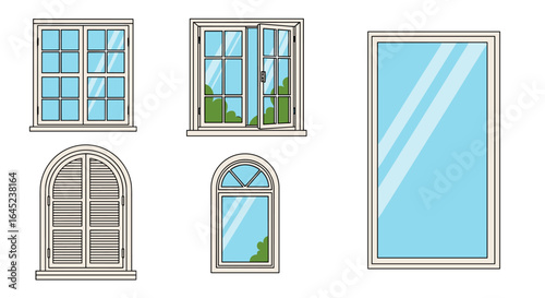 Collection of different types of residential windows and architectural styles for homes and buildings