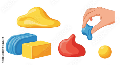 Playful modeling clay shapes and textures for creative childrens activities and educational purposes demonstrating tactile sensory exploration