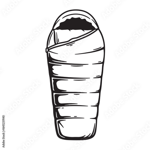 Hand drawn illustration of a comfortable sleeping bag ideal for outdoor camping adventures