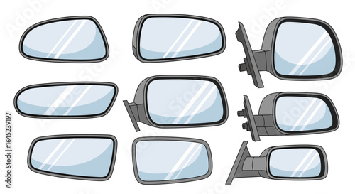 Collection of automotive side mirrors and reflective surfaces for vehicle safety and visibility enhancement