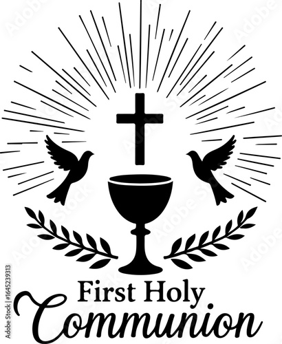 Wallpaper Mural Holy Communion Symbol Vector – Chalice, Cross, and Doves Torontodigital.ca