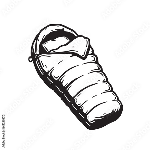 Hand drawn illustration of a sleeping bag for outdoor adventures and camping trips