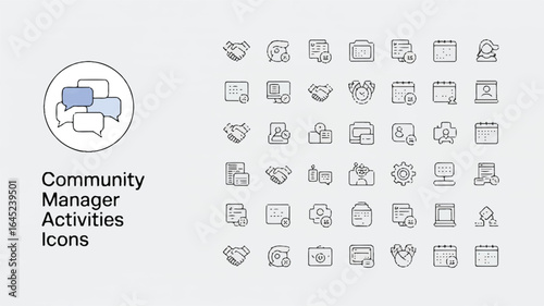 Handshake calendar document chat computer gear icons vector