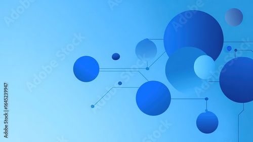 A minimalist modern data visualization infographic featuring gradient circles connected by thin lines in a monochrome blue hue with ample white space for text.