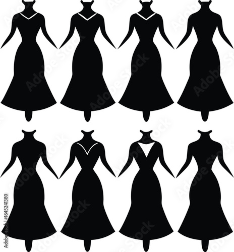 Black Dress Silhouettes: Fashion Design Vector Graphics for Clothing & Style Inspiration