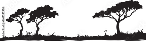 illustration of a tree silhouette, Windy weather trees silhouette with nature white back ground 