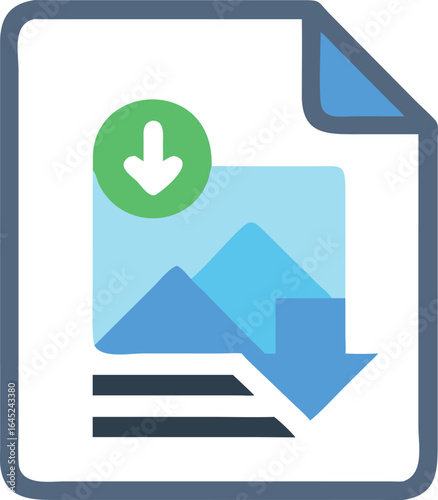 Document with download image and arrow icon on white background file picture
