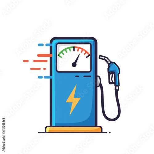 Dynamic electric charging station with a full gauge and energetic lightning bolt symbol