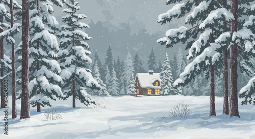 Snowy Cabin in the Winter Forest A Peaceful Scene