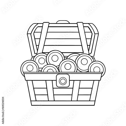 Vector art of treasure chest full of gold coins isolated on white background