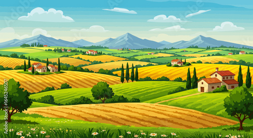 Picturesque Italian Countryside with Rolling Hills and Vineyards