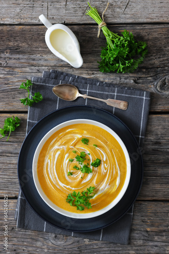 roasted parsnip and carrot soup, top view