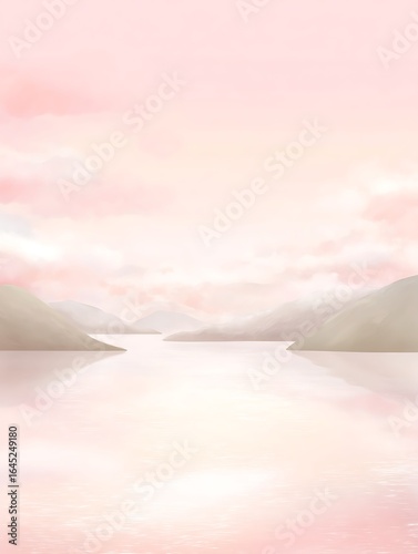 Dreamy pink landscape mountains reflecting water
