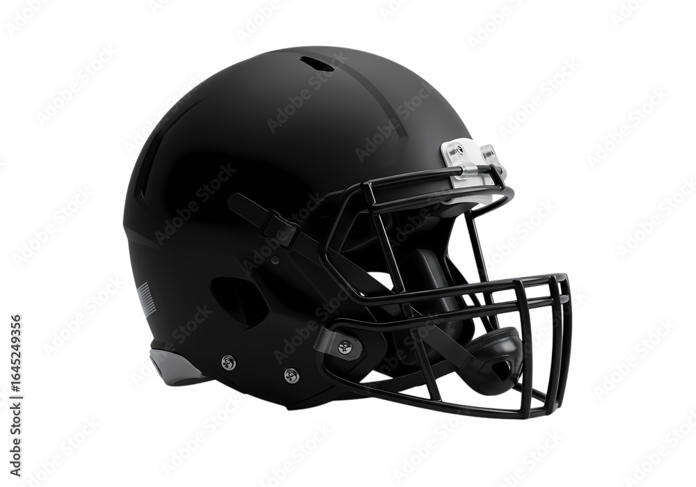 Naklejka premium Closeup of a Matte Black Football Helmet with Facemask on transparent background