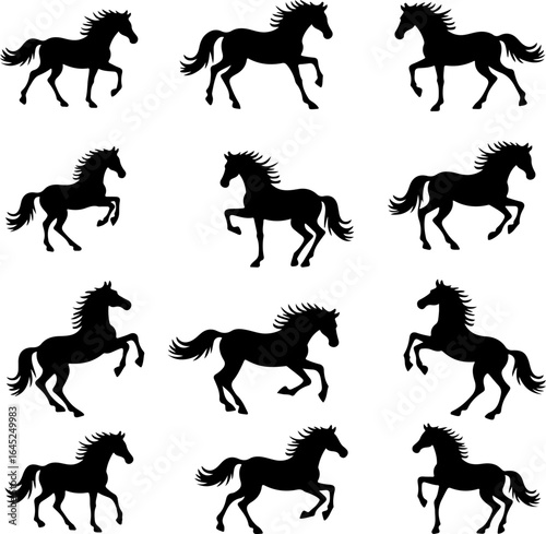 Horse Silhouette Vector Set – Running, Rearing, Walking Poses