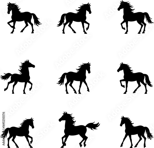 Horse Silhouette Collection Running and Walking" Vector Bundle