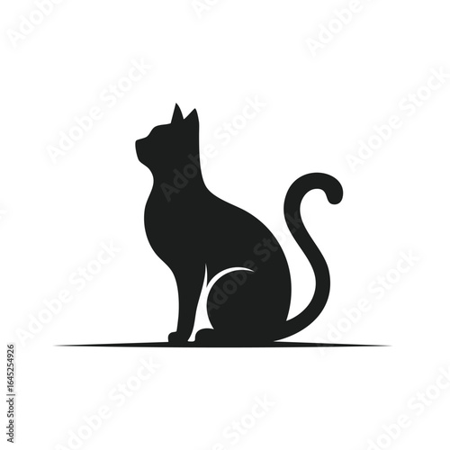 Elegant black cat silhouette on plain background on transparent background